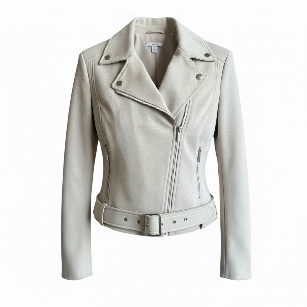 Bar III Moto Women’s vegan suede cream jacket sz small